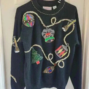Vintage Holiday Christmas Sweater Sequin Ornaments Size Small
